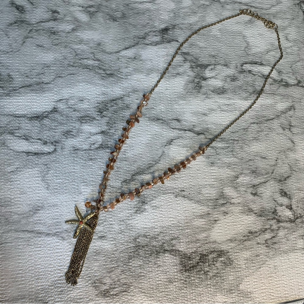 Long Elegant Gold Starfish with chain tassels Pendant Necklace
